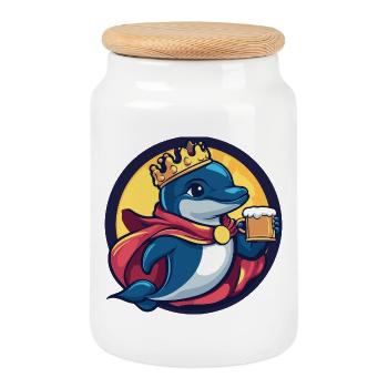 Delfin Bier Lustig - Keksdose mit Holzdeckel - Weiß - Vorne