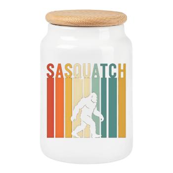 Bigfoot Silhouette Sasquatch-Stil 1970er Jahre - Keksdose mit Holzdeckel - Weiß - Vorne