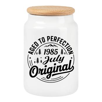 July 1985 – Legend of the Peaks and Mountains - Cookie Jar with Wooden Lid - white - Front