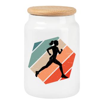 Geschenkidee für eine Running mit Running - Keksdose mit Holzdeckel - Weiß - Vorne