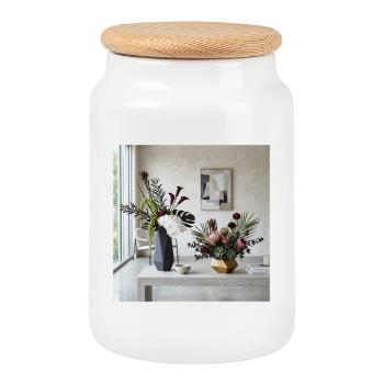 Geometrische Blüten Vasen - Modern Art - Keksdose mit Holzdeckel - Weiß - Vorne