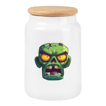zombie, créature de la fête halloween - Boîte à biscuits avec couvercle en bois - blanc - Devant