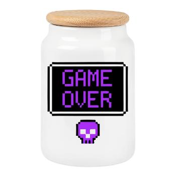 Game Over Totenkopf Pixel Art - Keksdose mit Holzdeckel - Weiß - Vorne