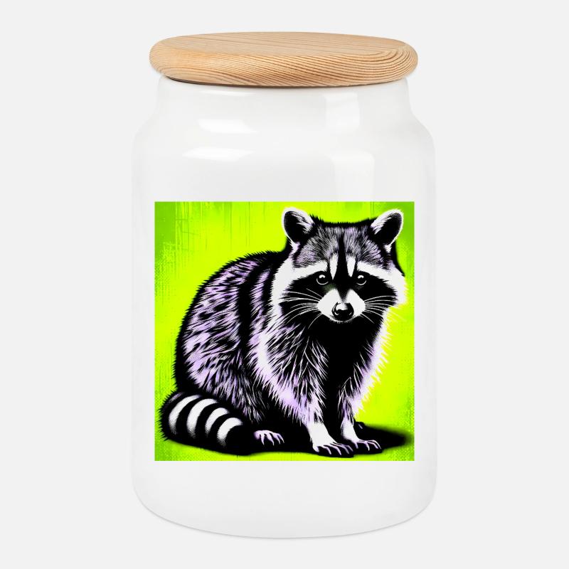 Raccoon - Cookie Jar with Wooden Lid - white