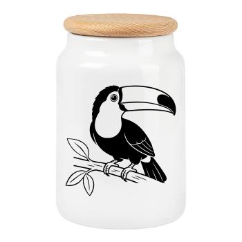 Toukan Bird - Boîte à biscuits avec couvercle en bois - blanc - Devant