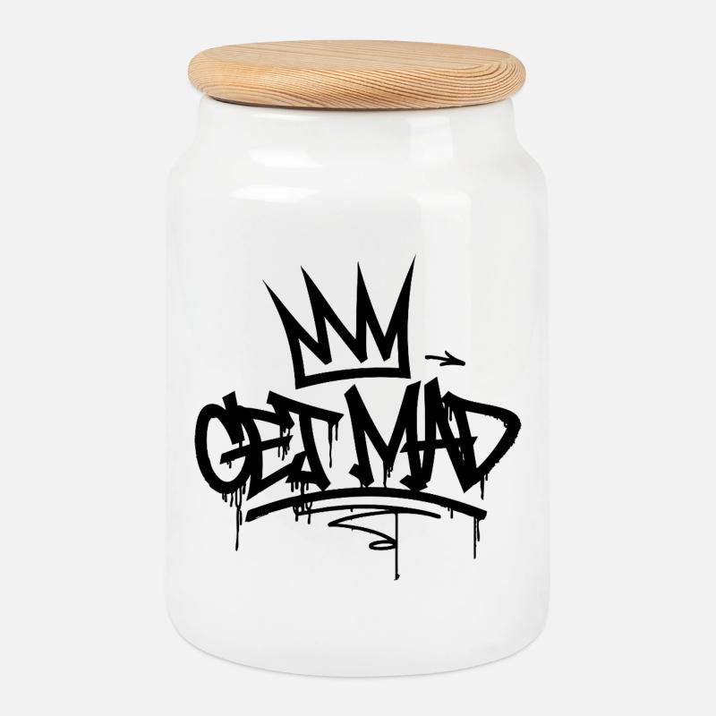 Gamma Crown Graffiti Logo Get Mad - Cookie Jar with Wooden Lid - white