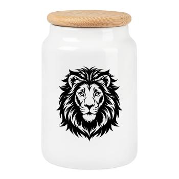 Lion head - Cookie Jar with Wooden Lid - white - Front
