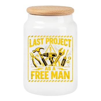 Last Project as a Free Man - JGA Warnschild - Cookie Jar with Wooden Lid - white - Front