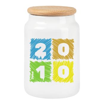 16. Geburtstag Farbige Patches since 06/2010 - Keksdose mit Holzdeckel - Weiß - Vorne