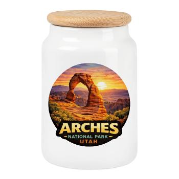 Arches National Park Utah Delicate Arch - Cookie Jar with Wooden Lid - white - Front