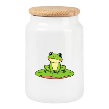 Cute Frog - Boîte à biscuits avec couvercle en bois - blanc - Devant
