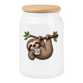 Pause café du paresseux paresseux - Boîte à biscuits avec couvercle en bois - blanc - Devant