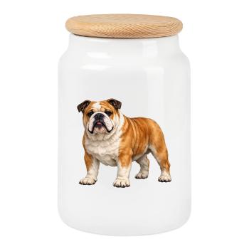 English Bulldog - Cookie Jar with Wooden Lid - white - Front