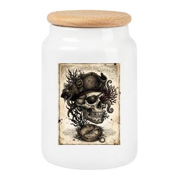 Crâne pirate et compas - Boîte à biscuits avec couvercle en bois - blanc - Devant