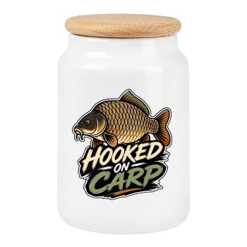 Hooked On Carp Funny Carp Fishing Design - Cookie Jar with Wooden Lid - white - Front