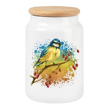 Colorful bird - Cookie Jar with Wooden Lid - white - Front