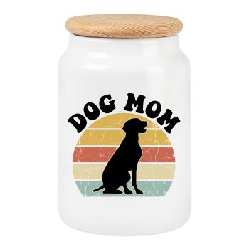 Dog Mom Rétro - Boîte à biscuits avec couvercle en bois - blanc - Devant