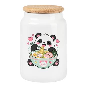 Kawaii Panda Ramen - Keksdose mit Holzdeckel - Weiß - Vorne