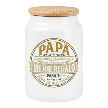 Dad Best Gift Kids Spanish Design - Cookie Jar with Wooden Lid - white - Front