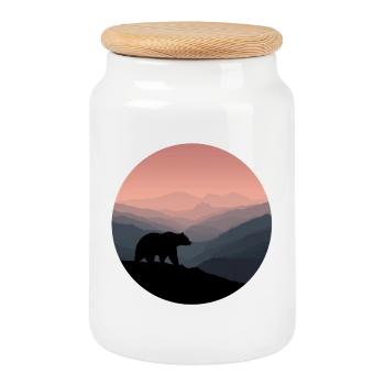 ours brun sauvage - Boîte à biscuits avec couvercle en bois - blanc - Devant