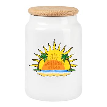 Summer vibes - Cookie Jar with Wooden Lid - white - Front