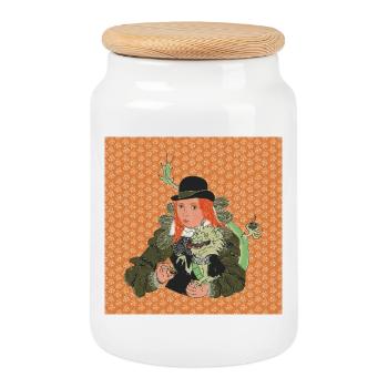 Barocke Lady mit Drache Humorvolles Fantasy Design - Keksdose mit Holzdeckel - Weiß - Vorne