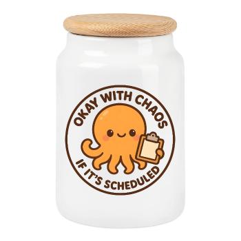 Chaos okay | Planner Orga Humor - Cookie Jar with Wooden Lid - white - Front
