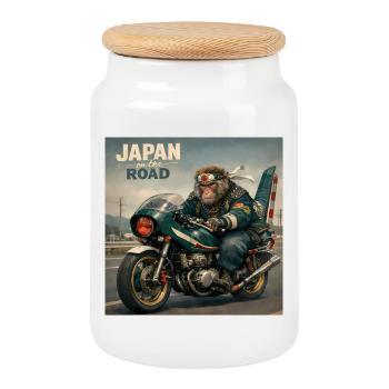 Japanese Bosozoku Monkey Biker - Cookie Jar with Wooden Lid - white - Front