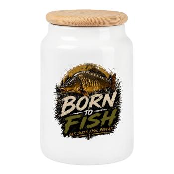 Born To Fish – Style de vie de pêche à la carpe - Boîte à biscuits avec couvercle en bois - blanc - Devant