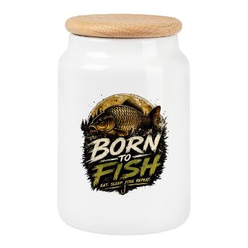 Born To Fish – Karpfenfischerei-Design - Keksdose mit Holzdeckel - Weiß - Vorne