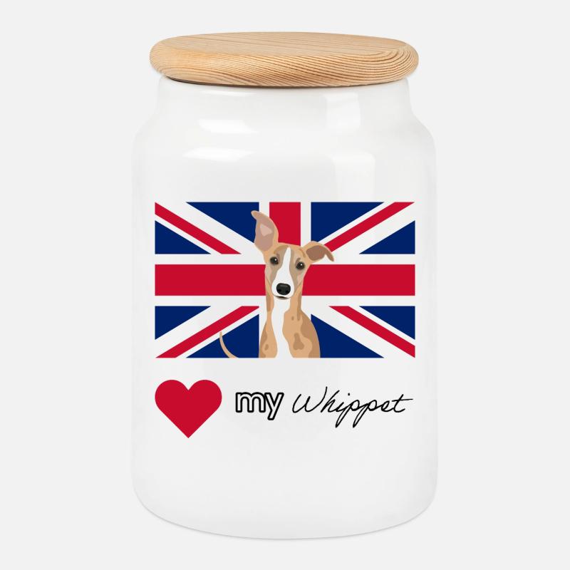 LUVMYWHIPPET (Black) - Cookie Jar with Wooden Lid - white