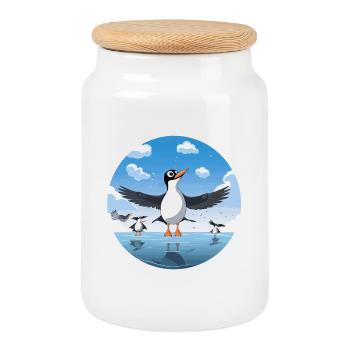 Cercle des manchots au lac de glace - Boîte à biscuits avec couvercle en bois - blanc - Devant