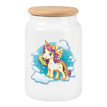 Regenbogen Einhorn Wolkenzauber - Keksdose mit Holzdeckel - Weiß - Vorne