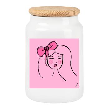 Girl Pink - Cookie Jar with Wooden Lid - white - Front