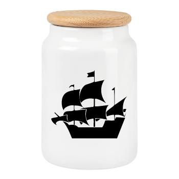Voile - Boîte à biscuits avec couvercle en bois - blanc - Devant