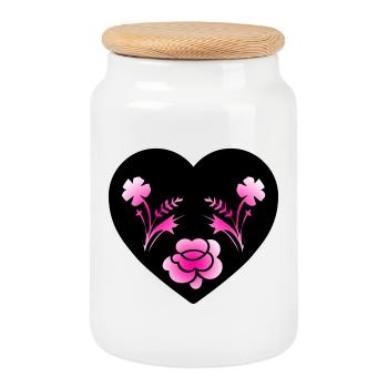 Flowers - Cookie Jar with Wooden Lid - white - Front