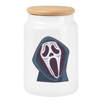 Masque spectral à capuchon - Boîte à biscuits avec couvercle en bois - blanc - Devant