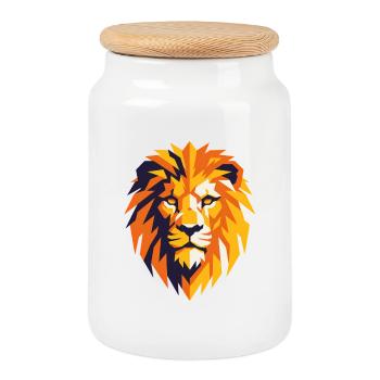 Lion Géométrique Flamboyant - Boîte à biscuits avec couvercle en bois - blanc - Devant