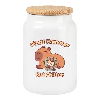 Mignon hamster géant capybara mais plus apaisant - Boîte à biscuits avec couvercle en bois - blanc - Devant
