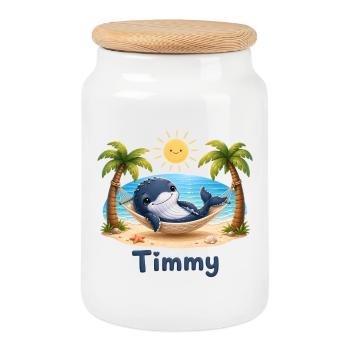 Timmy la baleine au hamac de la plage - Boîte à biscuits avec couvercle en bois - blanc - Devant
