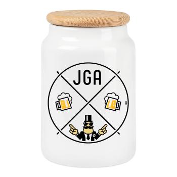 Bachelor Party Groom Hand Signal Beer Circle Symbol POS 3C - Cookie Jar with Wooden Lid - white - Front