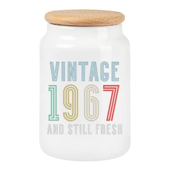Vintage 1967 - Cookie Jar with Wooden Lid - white - Front