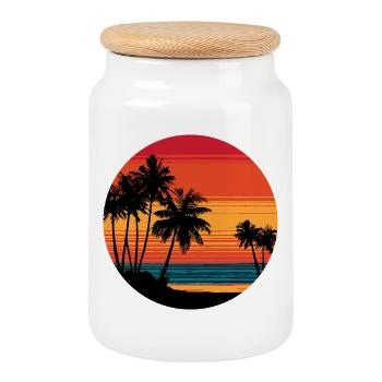 Palm Trees Beach Sunset Rétro - Boîte à biscuits avec couvercle en bois - blanc - Devant