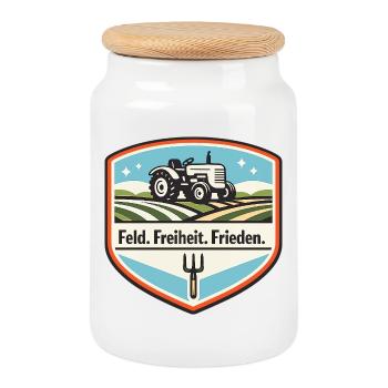 Feldfreiheit Frieden Traktor Patch - Keksdose mit Holzdeckel - Weiß - Vorne