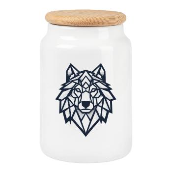 Geometric Wolf - Cookie Jar with Wooden Lid - white - Front