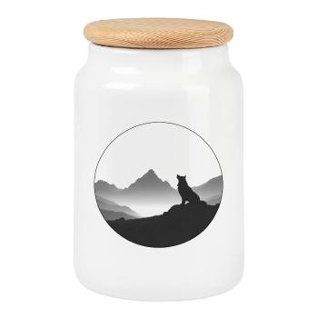 loup - Boîte à biscuits avec couvercle en bois - blanc - Devant