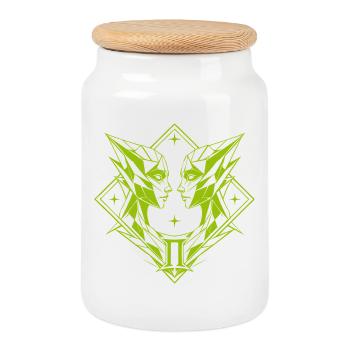 Gémeaux – Dualité et Équilibre - Boîte à biscuits avec couvercle en bois - blanc - Devant