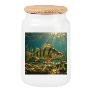 Perch in sunlight underwater - Cookie Jar with Wooden Lid - white - Front