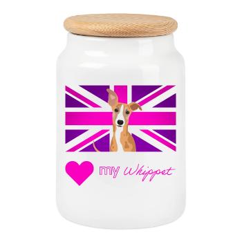 PURPLEWHIPPET (Rosa Text, Lebendig) - Keksdose mit Holzdeckel - Weiß - Vorne