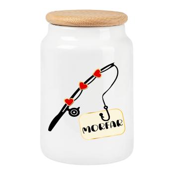Grandpa Fishing Rod - Cookie Jar with Wooden Lid - white - Front